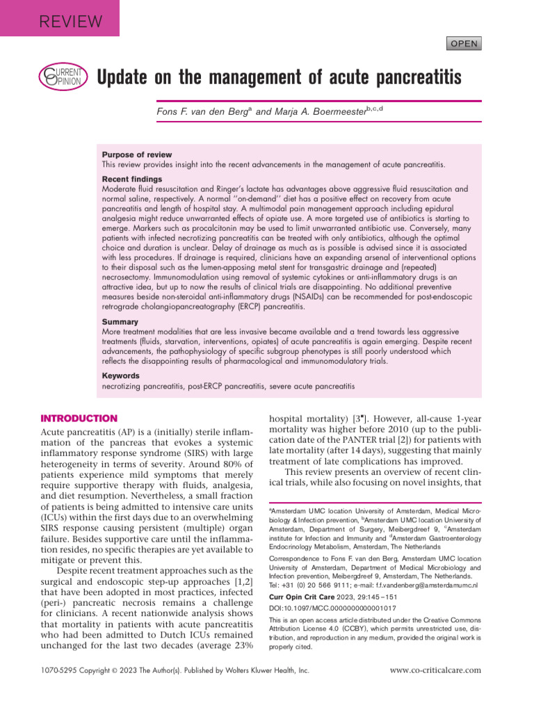 Updaate On The Manegement of Acut Pancreatitis | PDF | Pain Management ...