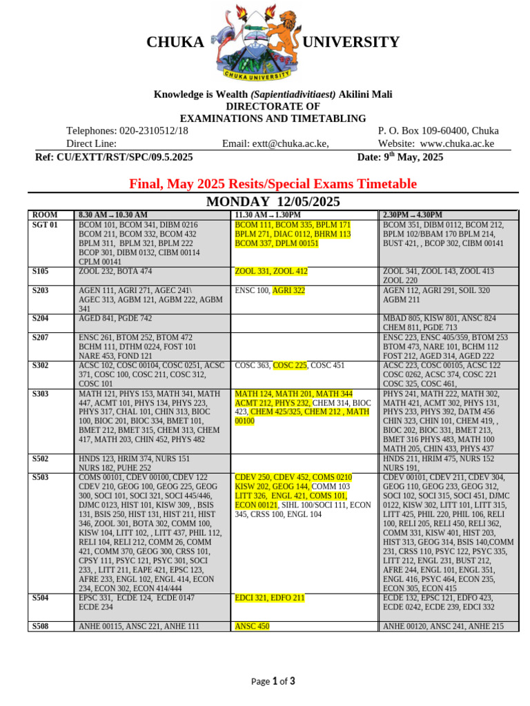 Final May 2025 Resits Timetable Pdf