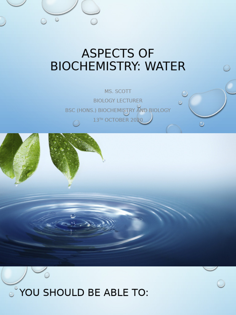 Water's Role in Biochemistry and Life | PDF | Water | Properties Of Water