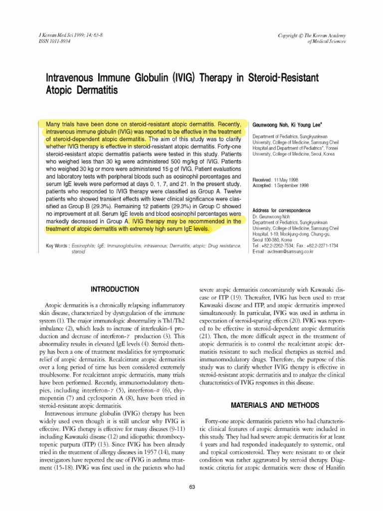 IVIG Therapy in Steroid-Resistant Atopic Dermatitis (1998) | PDF