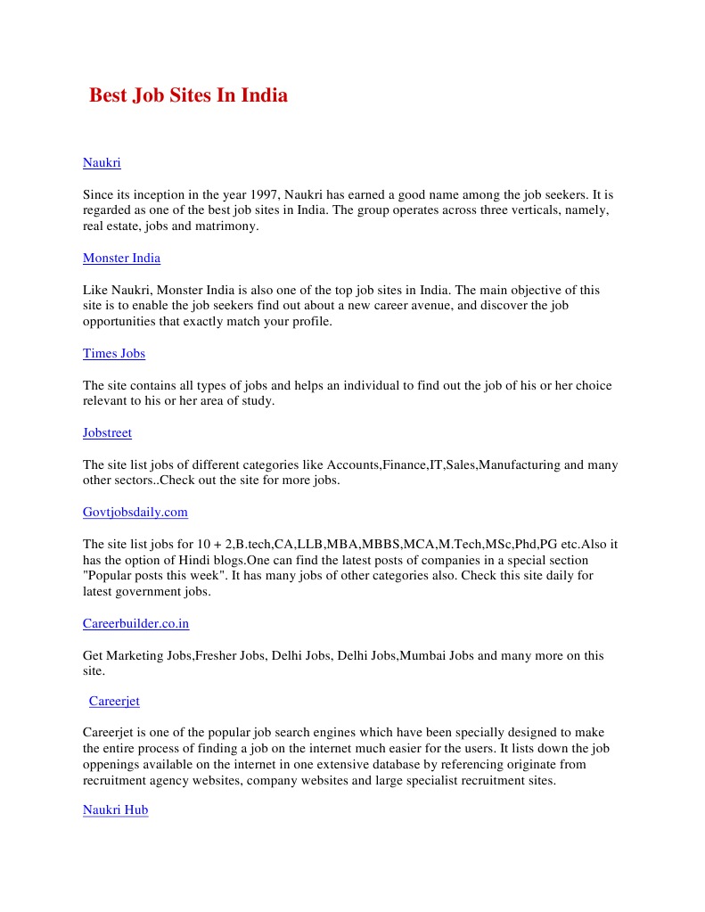 Best Job Sites in India | PDF | Customer Relationship Management | Internet