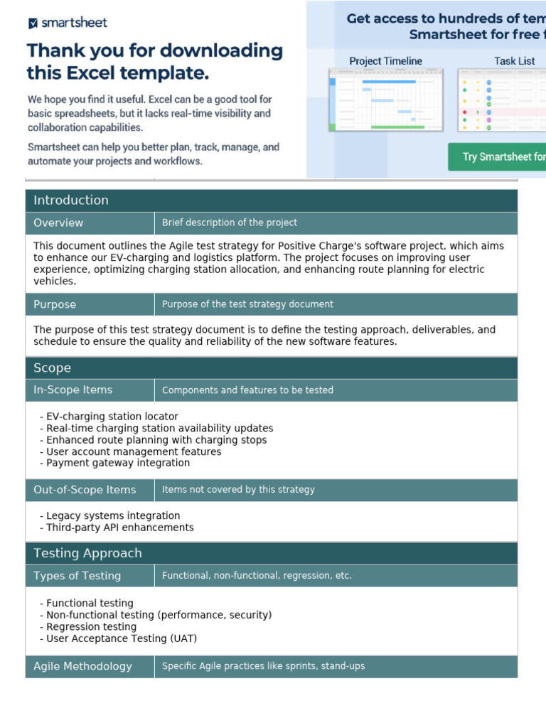 Agile Test Strategy Template for EV Project | PDF | Agile Software ...