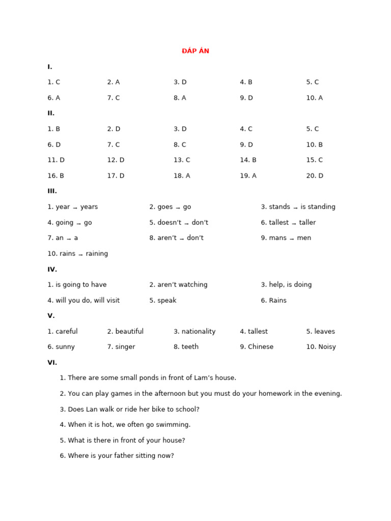 English Answer Key and Exercises | PDF