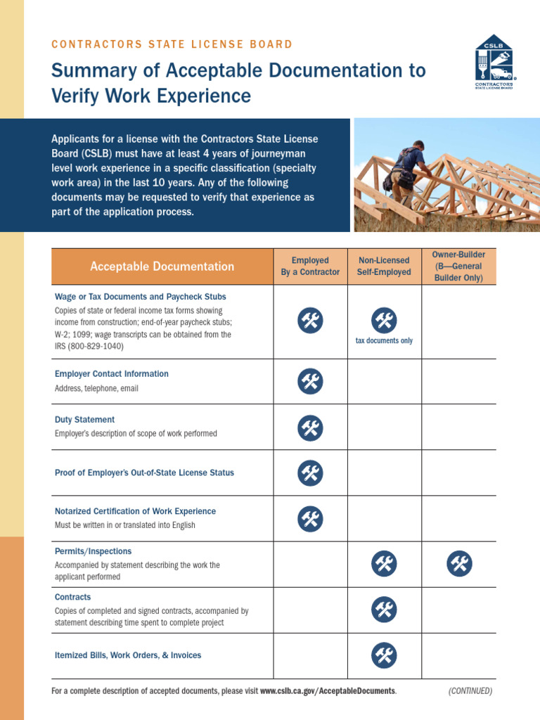 CSLB Work Experience Documentation Guide | PDF