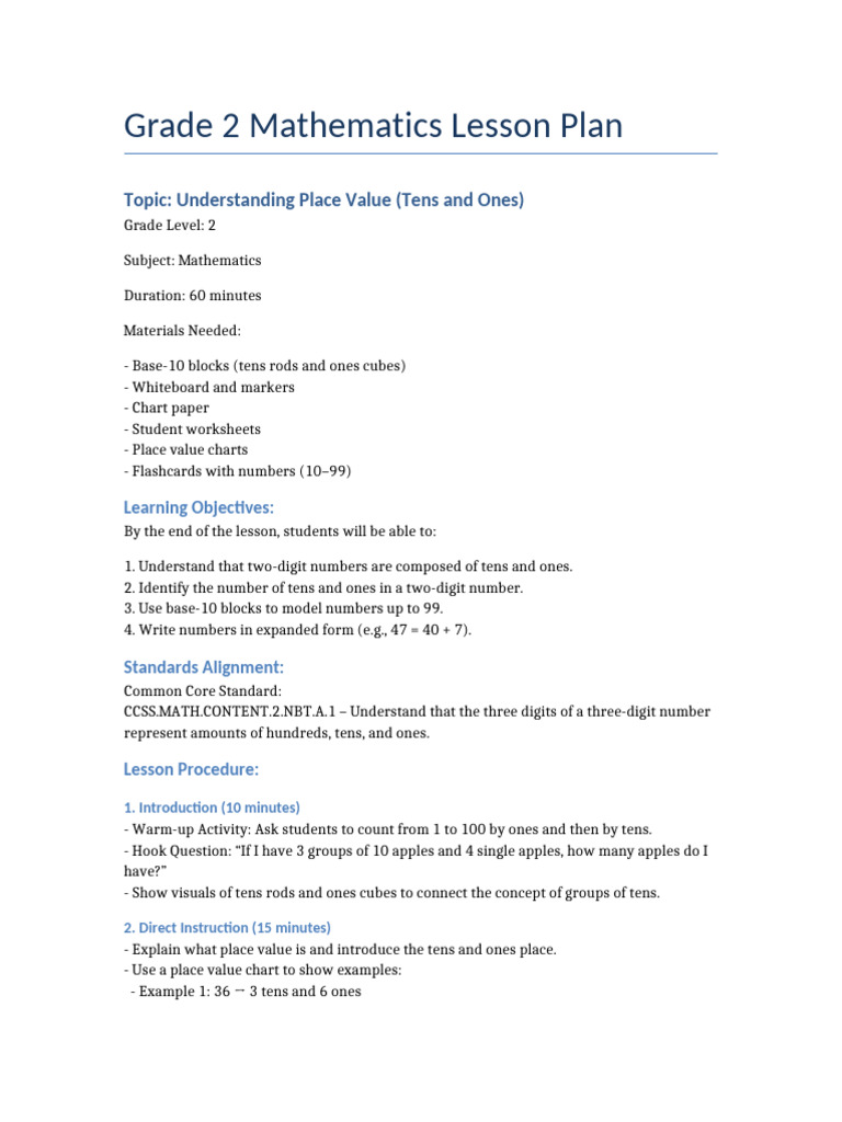 Grade 2 Math Lesson Plan | PDF | Lesson Plan | Mathematics