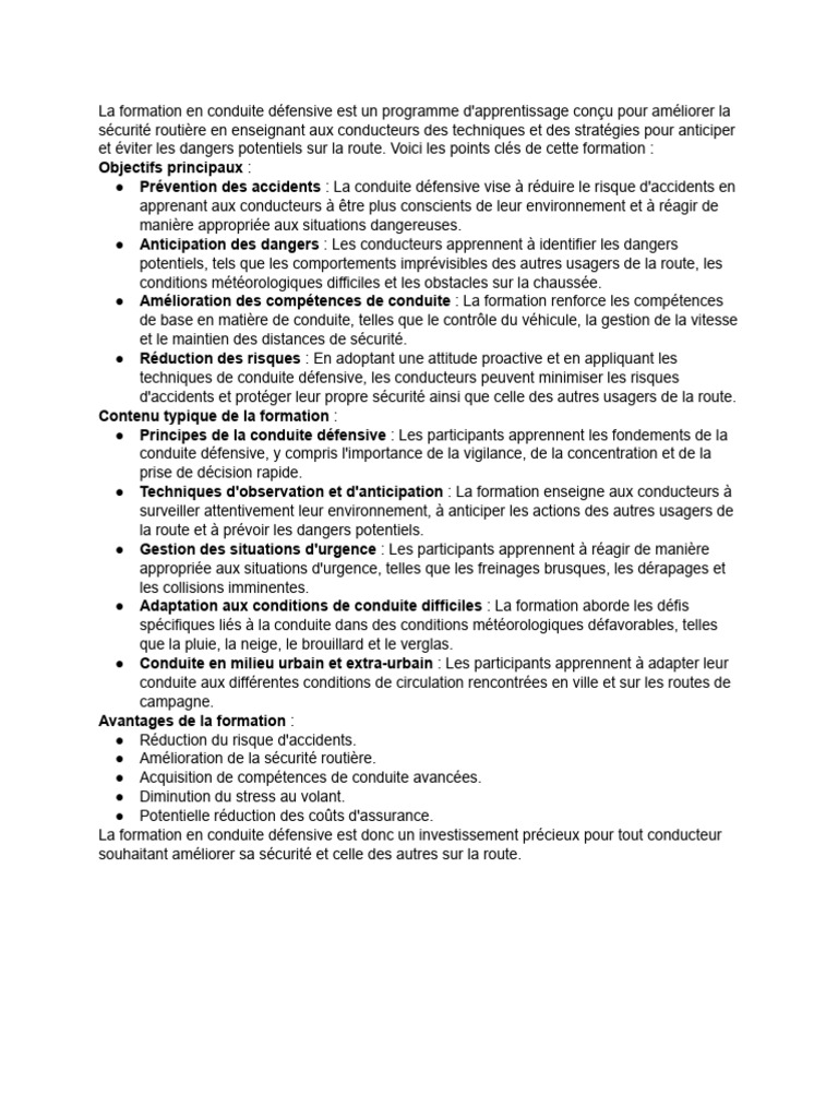 C Est Quoi La Formation en Conduite Défensive - 103453 | PDF | Sécurité ...