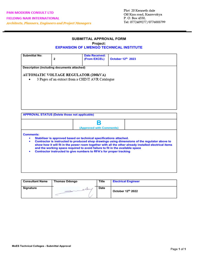 Submittal Approval No. 2 - AVR | PDF