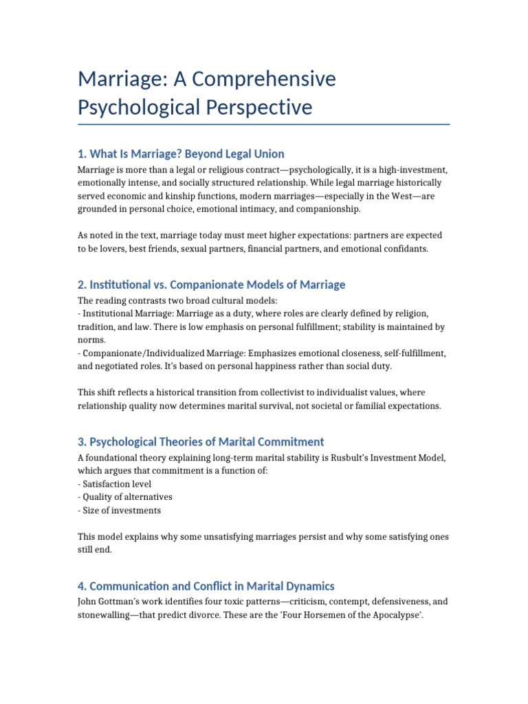 Psychological Insights on Modern Marriage | PDF | Marriage | Intimate ...