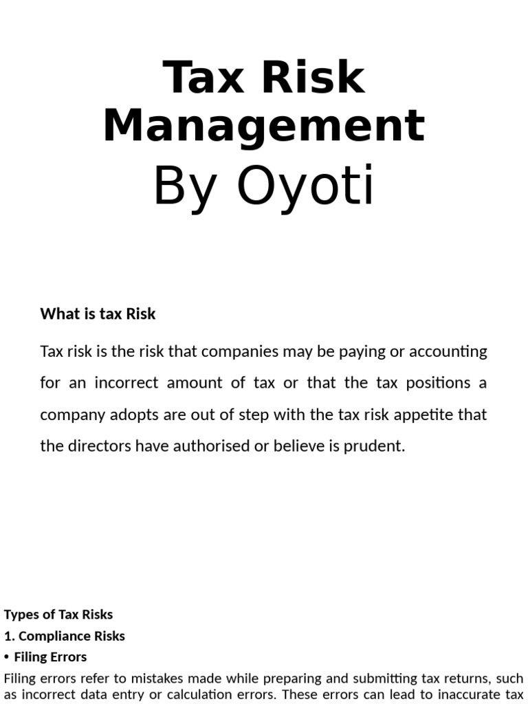 Tax Risk Management | PDF | Internal Control | Risk