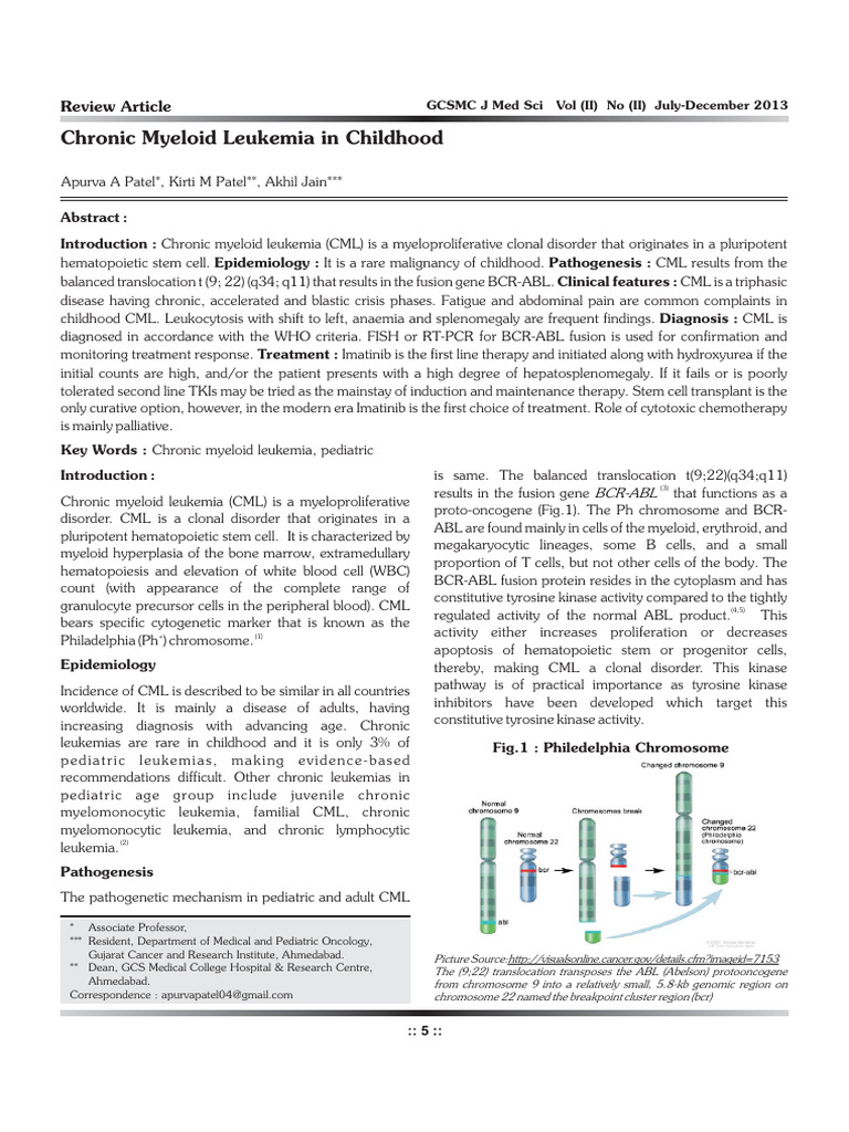 Chronic Myeloid Leukemia in Childhood | PDF | Leukemia | Medical ...