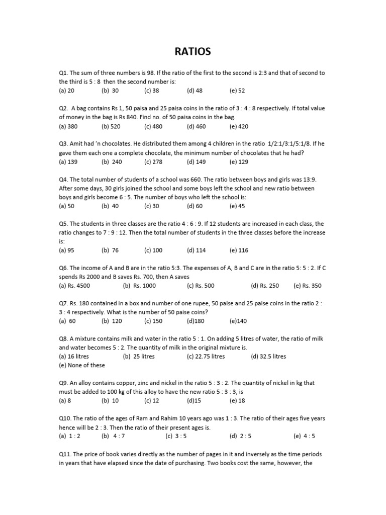 Ratio Problems and Solutions | PDF | Arithmetic
