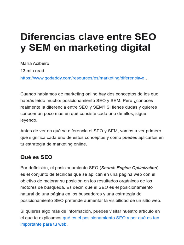 Diferencias entre SEO y SEM en marketing | PDF | Marketing de motores ...