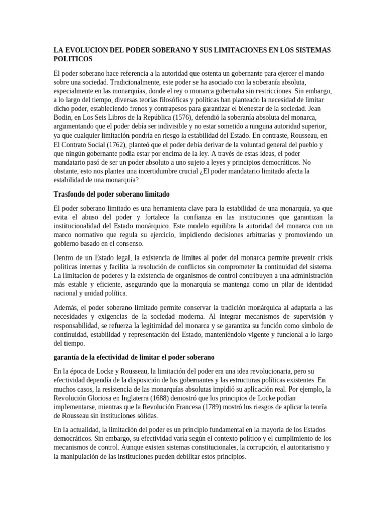Poder Soberano y Sus Limitaciones | PDF | Soberanía | Monarquía