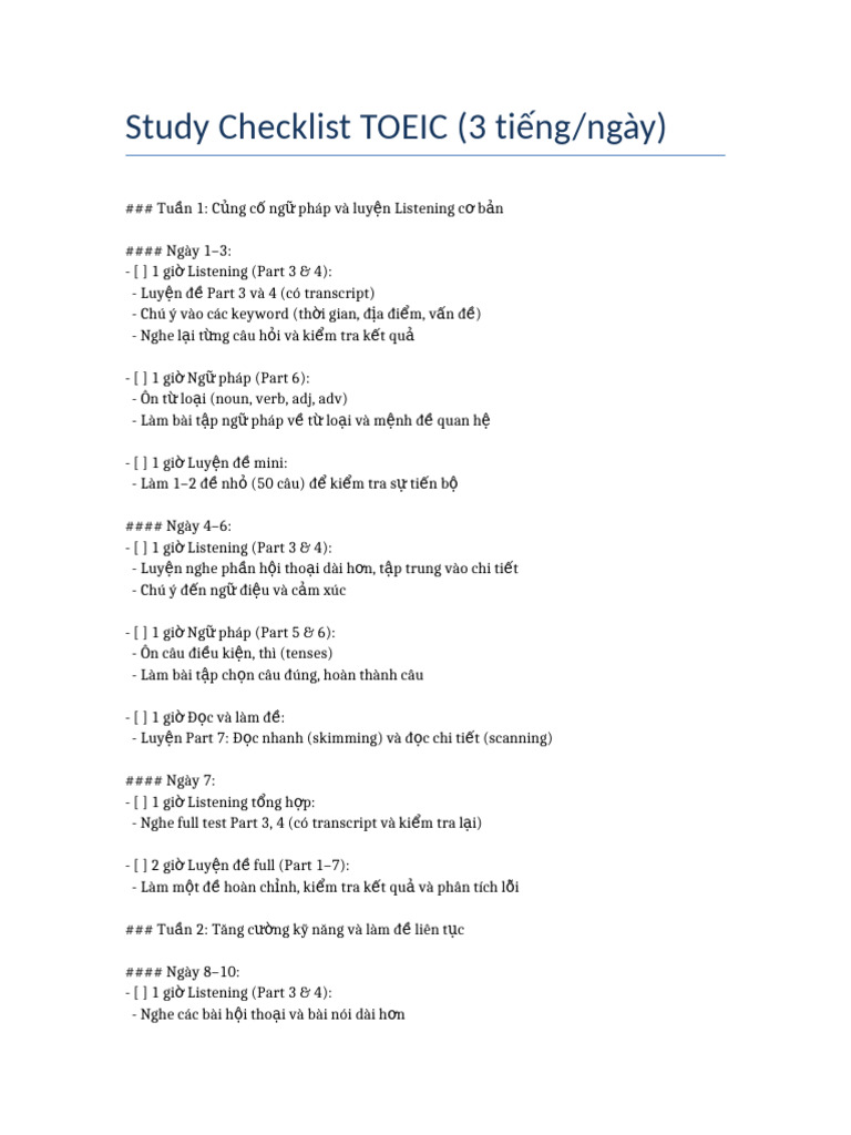 TOEIC Study Checklist | PDF