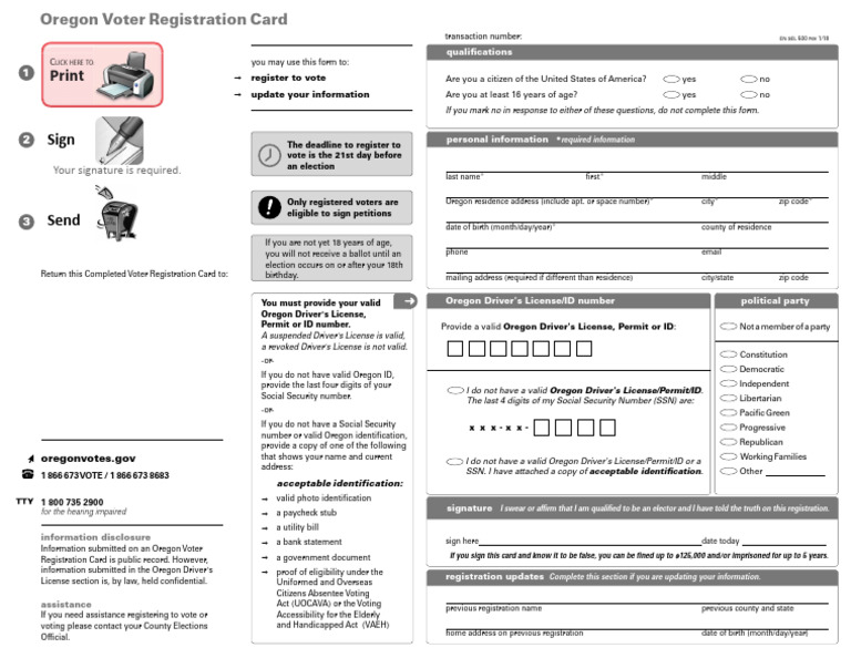 Oregon Voter Registration Form | PDF | Identity Document | Voter ...