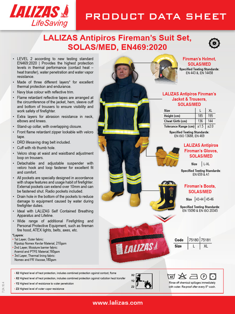 Lalizas Antipiros Firemans Suit Complete Set 75180 1 Product Data Sheet 