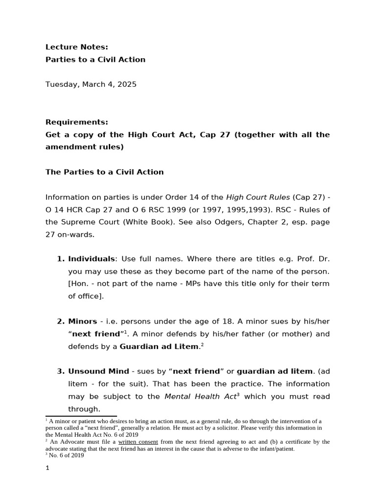 Parties in Civil Actions Explained | PDF | Class Action | Common Law