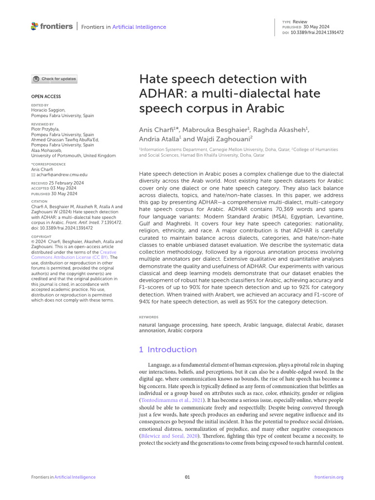 Multi-Dialectal Arabic Hate Speech Dataset | PDF | Arabic | Machine ...
