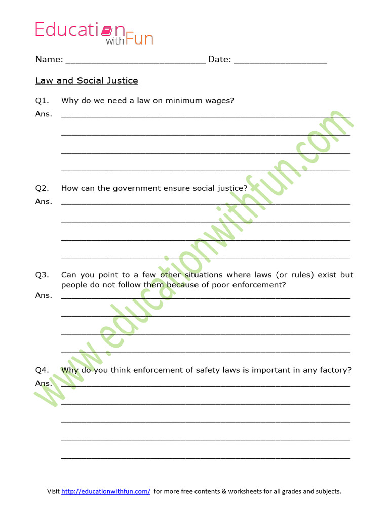 Law and Social Justice Worksheet 3 | PDF | Employment | Living Wage