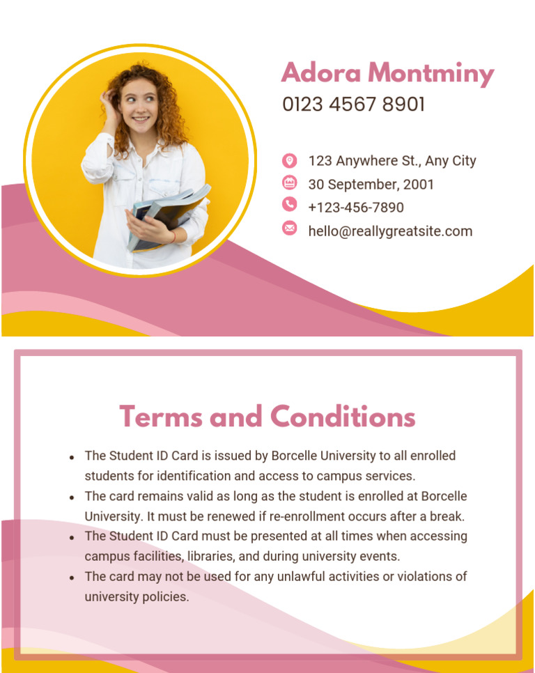 Yellow and Pink Modern Student ID Card 2 Page Landscape | PDF