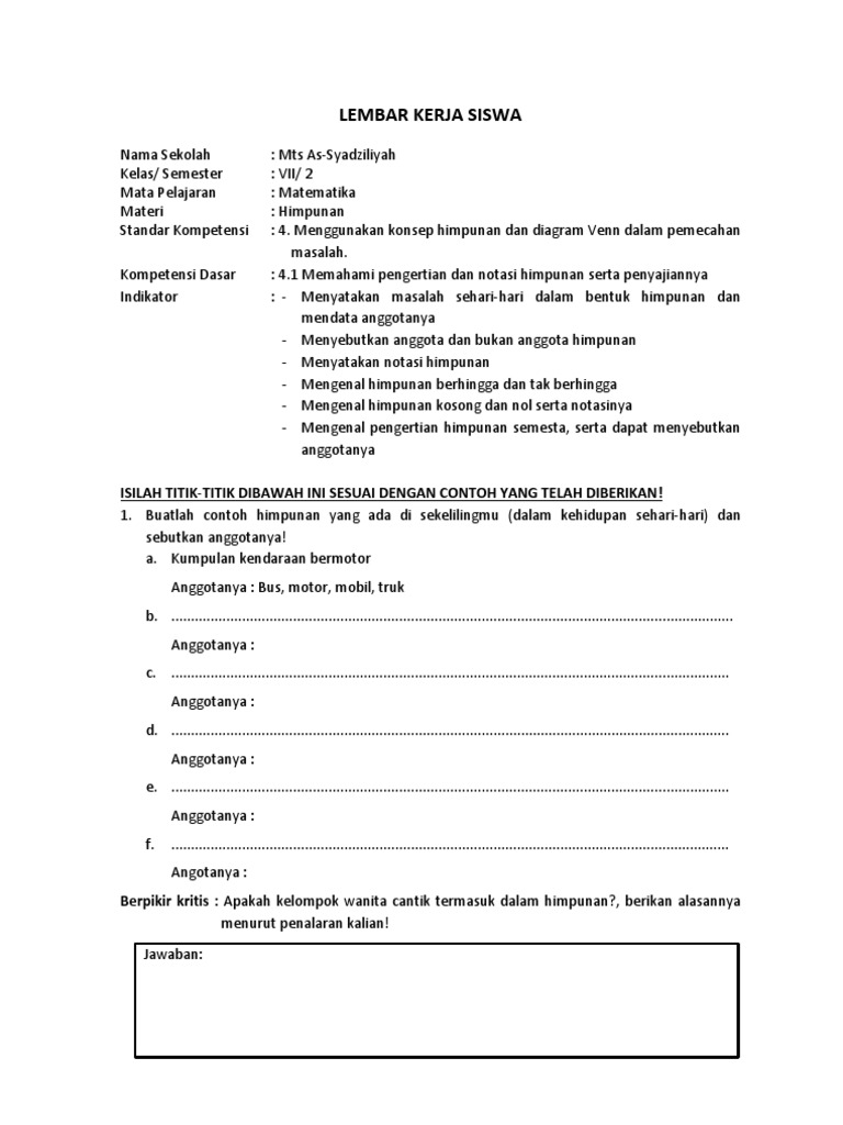 Lembar Kerja Siswa | PDF