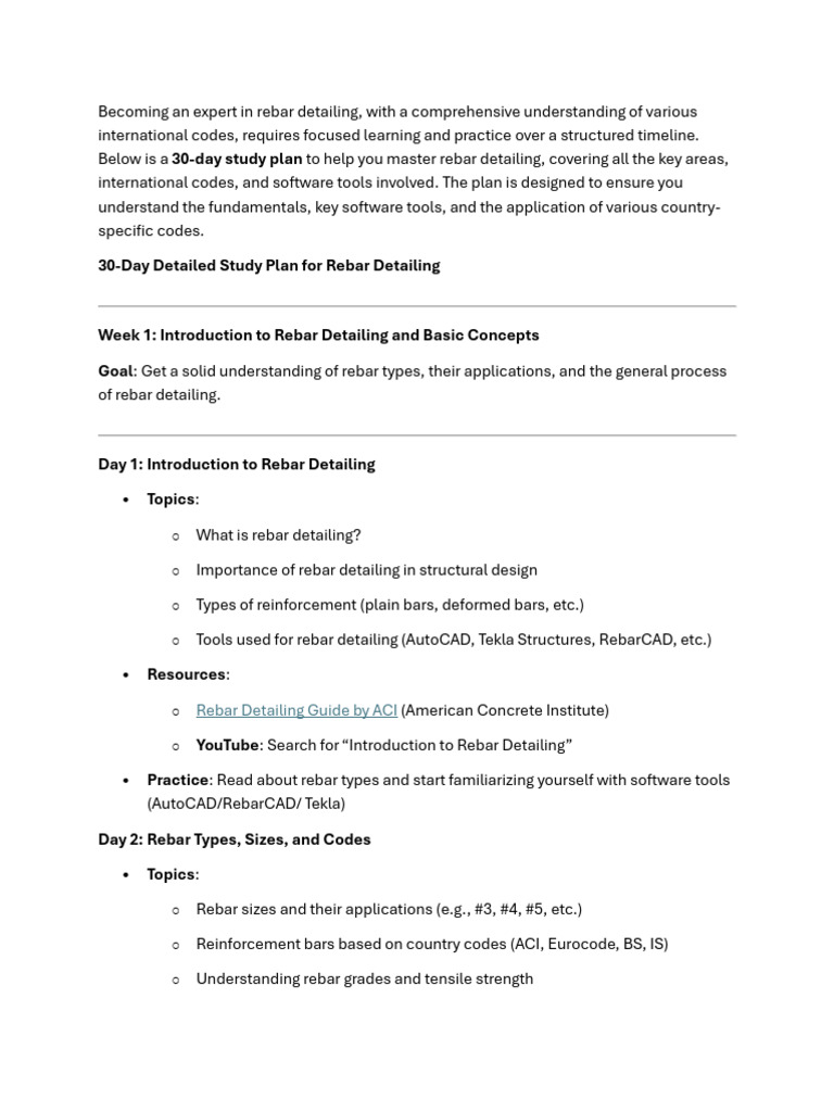 30-Day Rebar Detailing Mastery Plan | PDF | Building Engineering ...