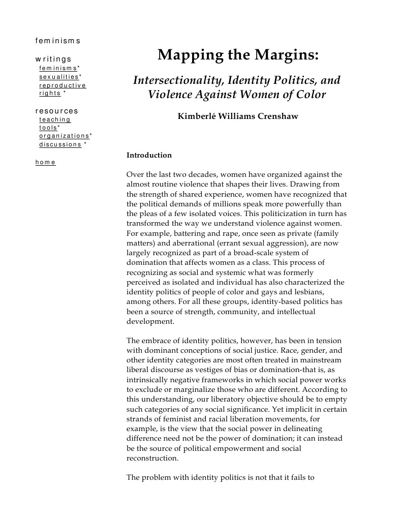 Mapping The Margins Kimberle Crenshaw