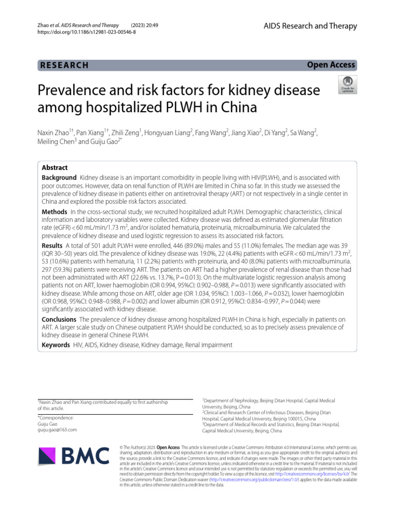 Prevalence and Risk Factors For Kidney Disease Among Hospitalized PLWH ...