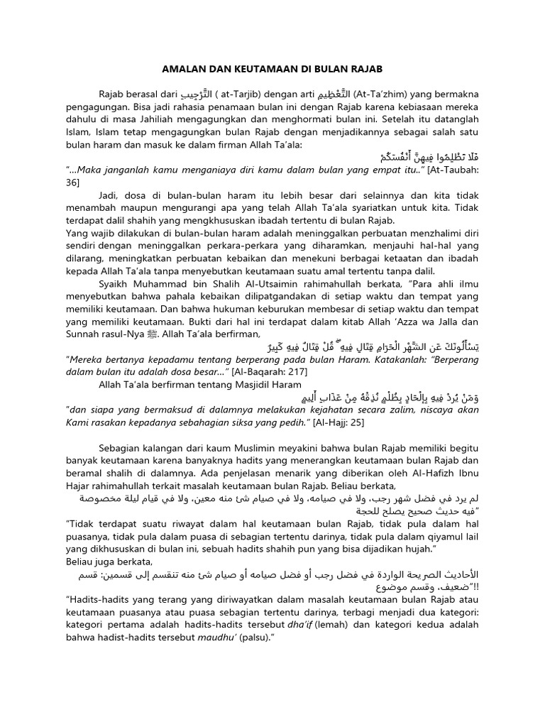 Keutamaan dan Amalan Bulan Rajab | PDF