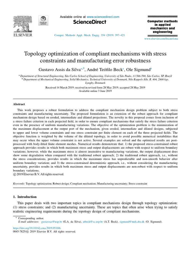 Topology Optimization of Compliant Mechanisms With Stress Constraints ...