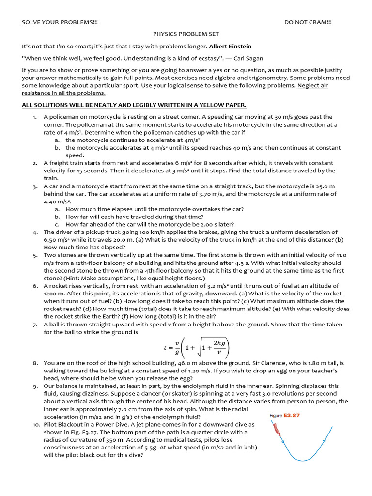 3 Kinematics Worksheet | PDF | Acceleration | Rocket