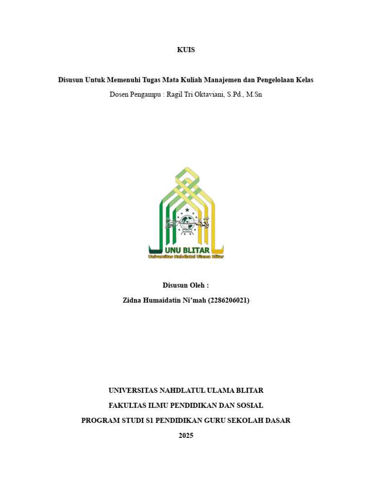 Zidna Humaida - PGSD D22 - 2286206021 - Kuis | PDF