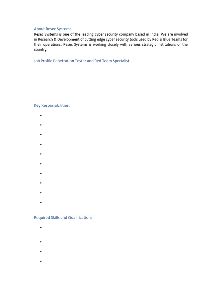 Penetration Tester Job Opening at Resec | PDF | Computer Security ...