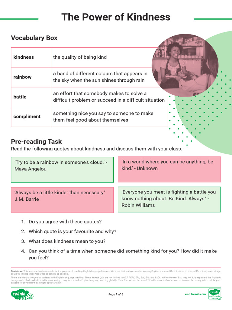 T 1728388061 Esl The Power of Kindness Teens b1 Ver 1 | PDF | English ...