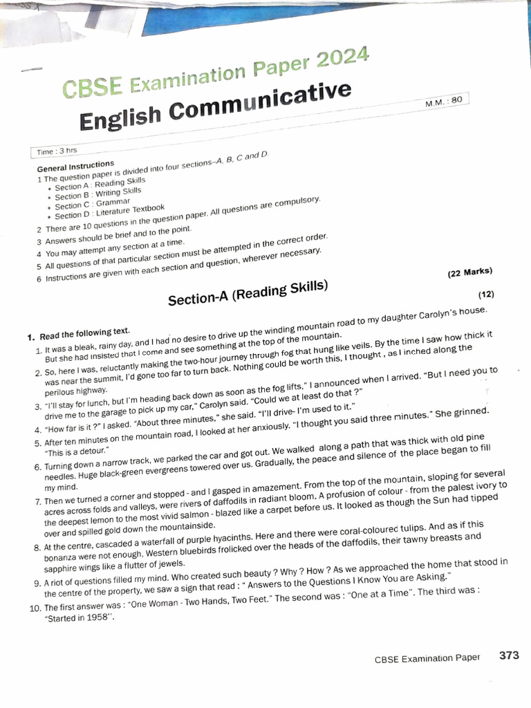 CBSE Class 10 English Paper 2024 | PDF