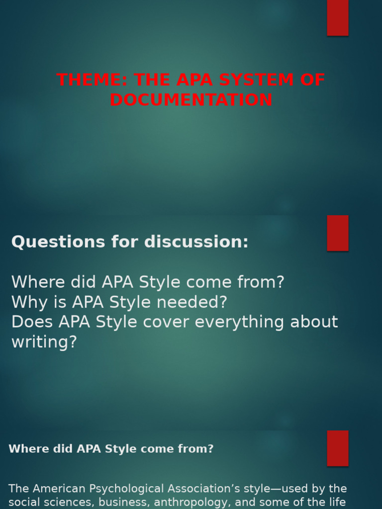 The APA System of Documentation | PDF | Apa Style | Citation