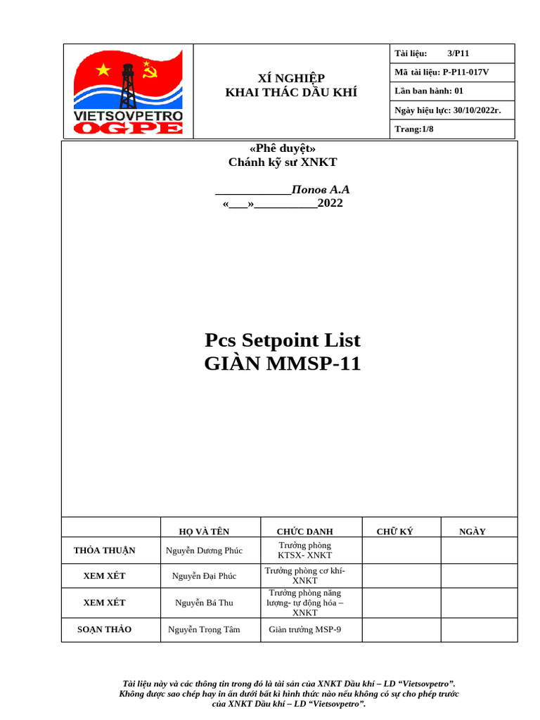 PCS Setpoint List mMSP-11 | PDF