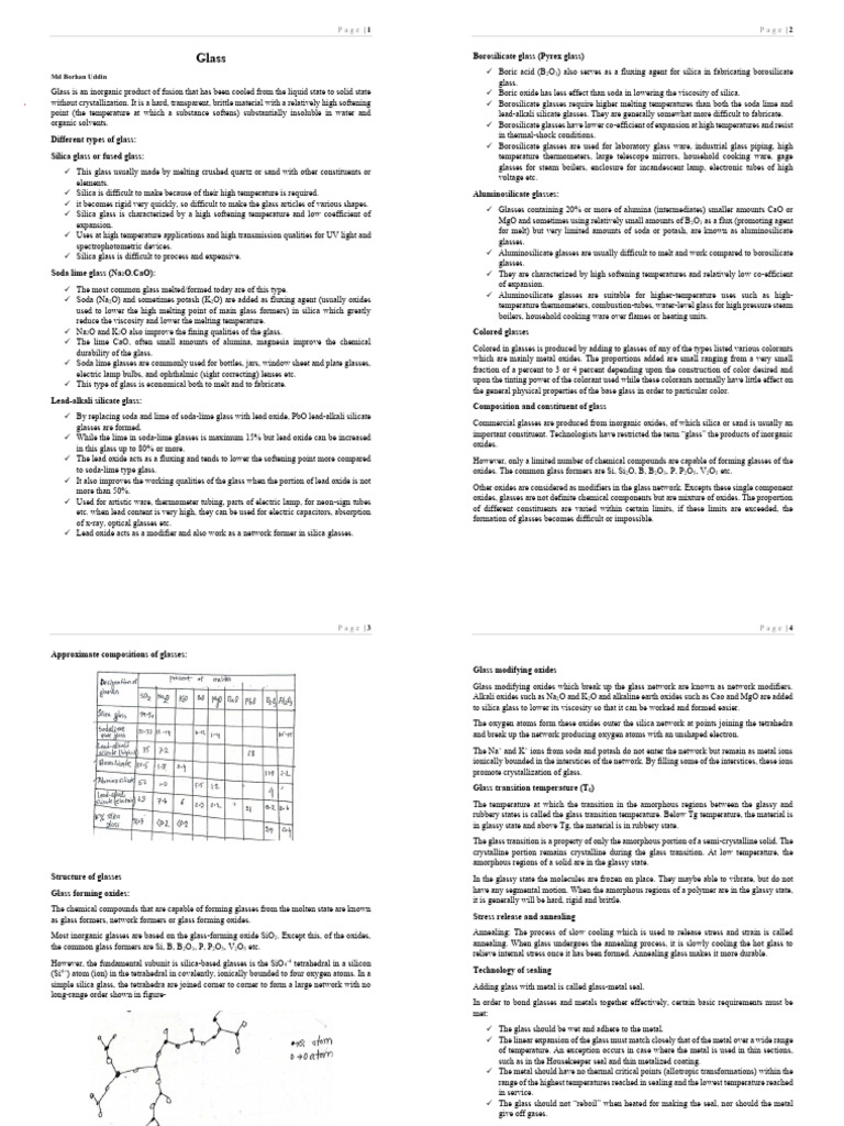 Types and Properties of Glass Materials | PDF | Glasses | Amorphous Solid