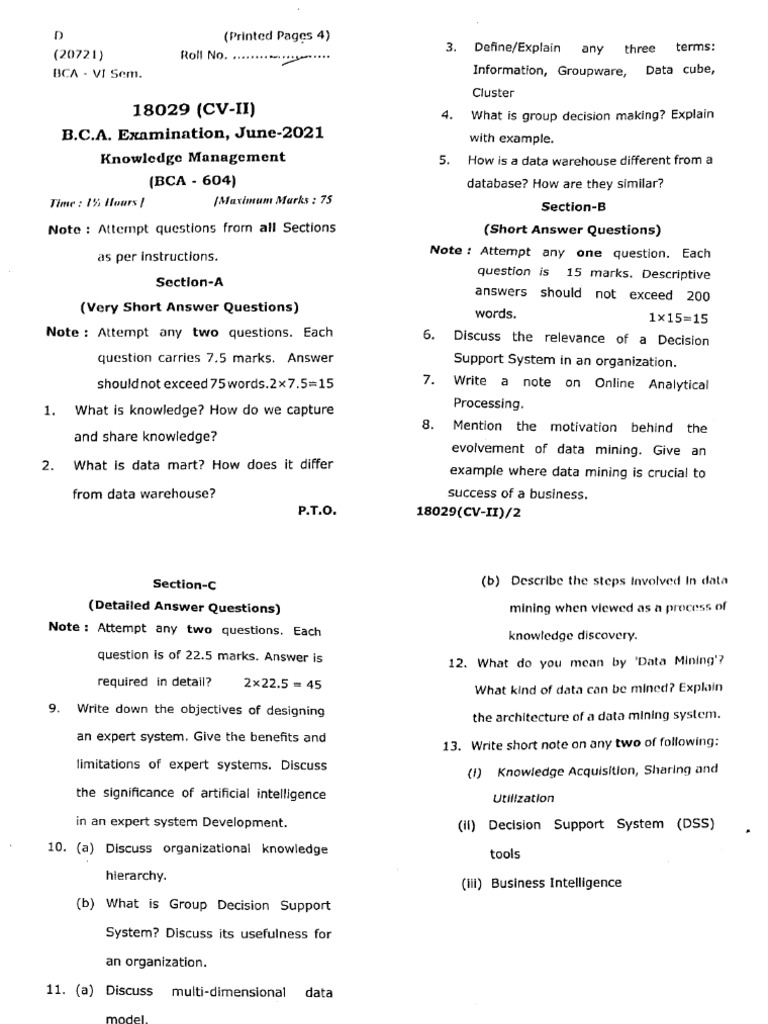 Bca 6 Sem Knowledge Management 18029 Cv2 Jun 2021 | PDF