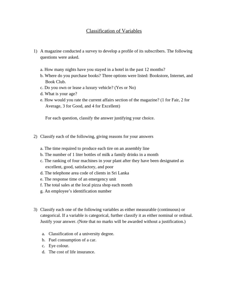 Classification of Variables | PDF
