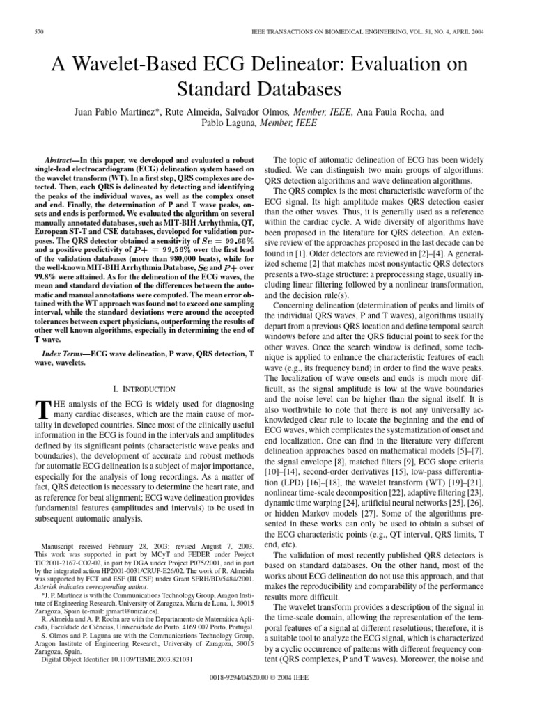 Wavelet ECG Delineation System Evaluation | PDF | Wavelet ...