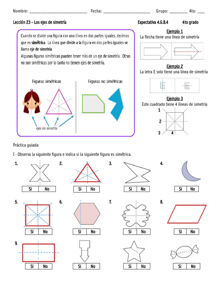 Ejes de Simetría para Cuarto Grado | PDF
