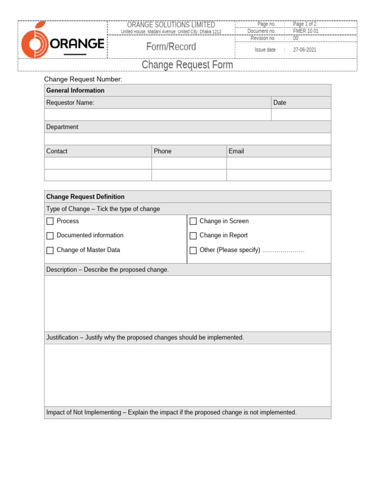 FMER 10 01 Change Request Form | PDF | Computing
