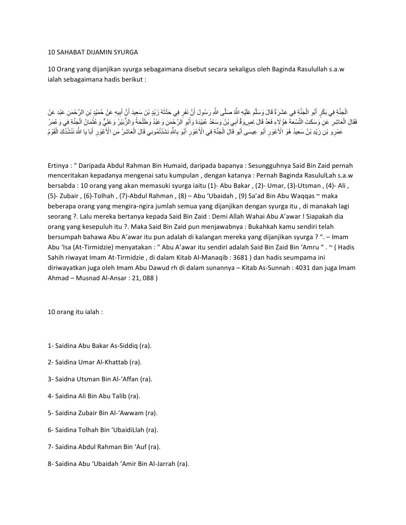 10 Sahabat Dijamin Syurga Pdf