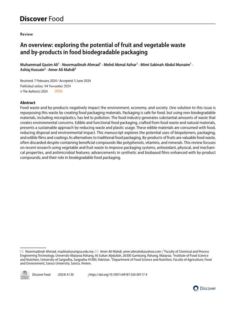 Biodegradable Packaging from Food Waste | PDF | Biopolymer | Foods