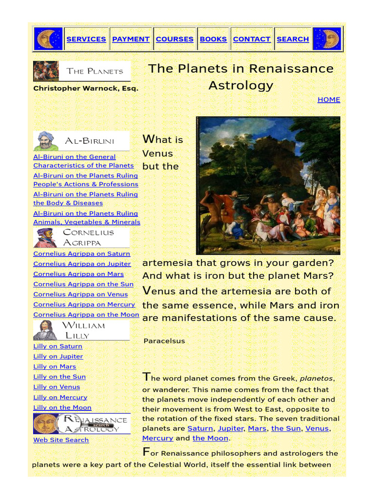 Renaissance Astrology and Planetary Rulership | PDF | Planets In ...