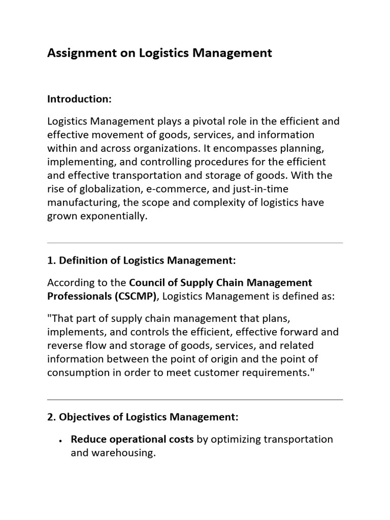 Logistics Management Overview | PDF | Logistics | Warehouse