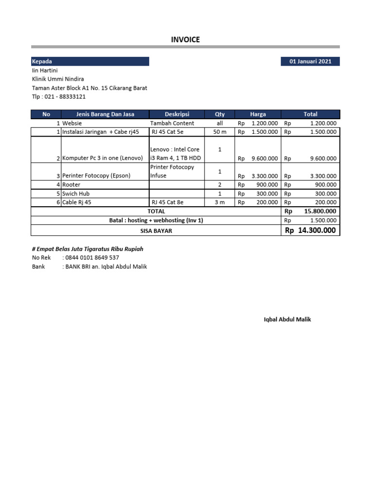 Invoice Pembelian Peralatan IT Klinik | PDF