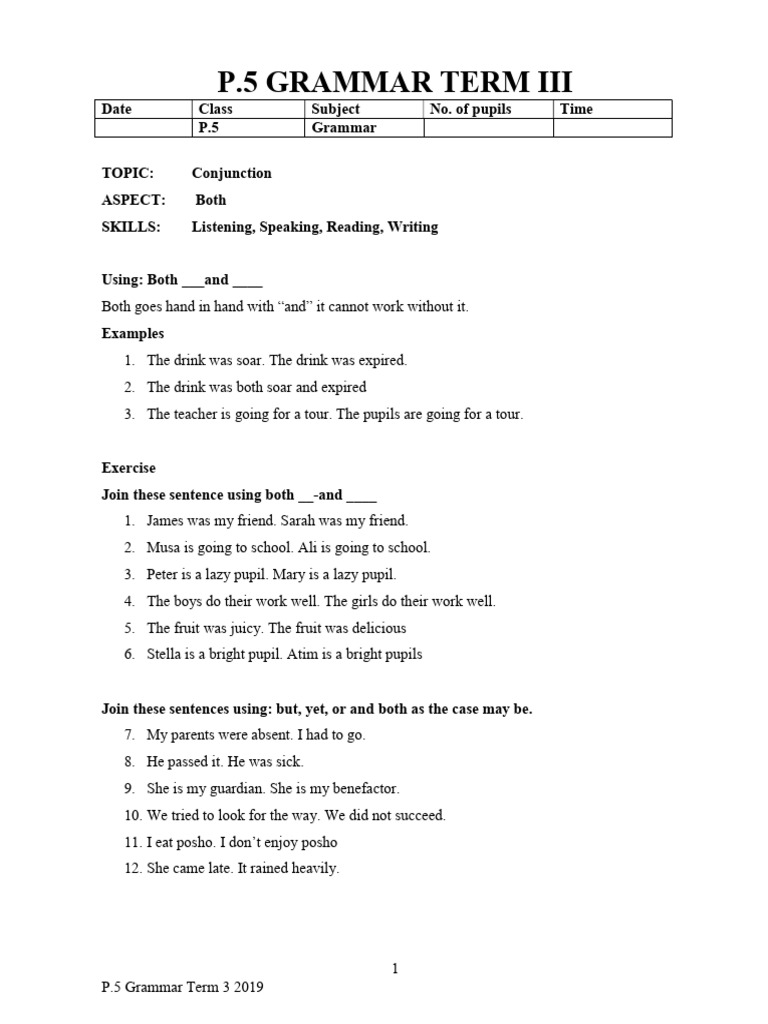 P5 Grammar: Conjunction Exercises | PDF | Sentence (Linguistics) | Speech