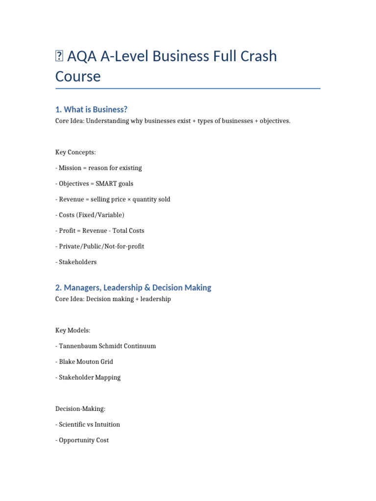 Aqa A Level Business Crash Course Pdf Elasticity Economics Business